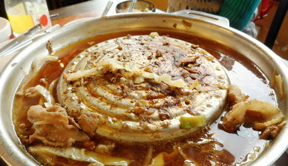 food stain on iron grilled pan 