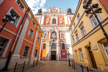 View on the facade of the Fara church in Poznan, Poland