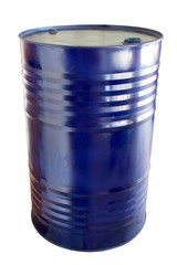 Two hundred liter oil barrels blue color