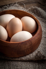 Raw organic farm eggs.