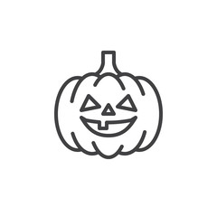 Pumpkin line icon, outline vector sign, linear style pictogram isolated on white. Halloween holiday symbol, logo illustration. Editable stroke
