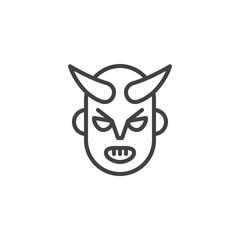 Devil mask line icon, outline vector sign, linear style pictogram isolated on white. Halloween holiday Symbol, logo illustration. Editable stroke