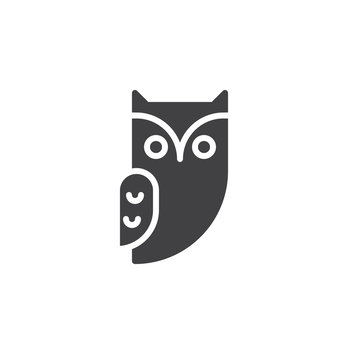 Owl icon vector, filled flat sign, solid pictogram isolated on white. Halloween holiday Symbol, logo illustration.