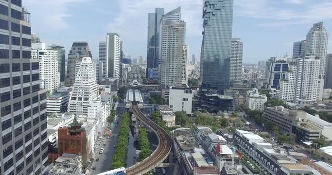 Aerial view of business district Bangkok, Thailand.