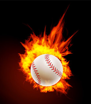 Baseball ball on fire background.