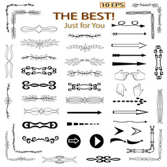 Swirls ornament vector vintage page dividers. Original creative borders and corners in black color on white background for web design. Decorative  dividers, Swirls, Scrolls. Vintage graphical elements