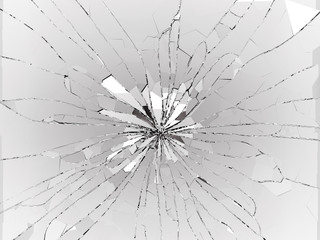 Bullet hole Cracked and Shattered glass on black