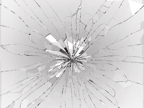 Bullet hole Cracked and Shattered glass on black