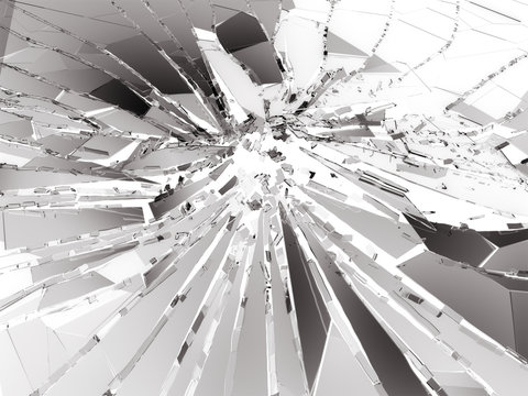 Bullet hole pieces of shattered or smashed glass