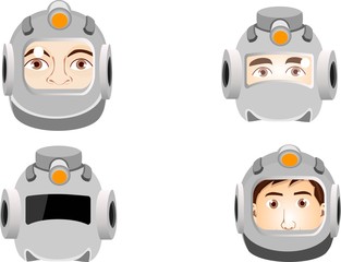 human heads in space suits, isolated vector illustration. Portraits of a man cosmonaut in space.