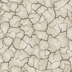 Seamless realistic pattern. Imitation print of dry soil of desert. Brown crack on grey background.