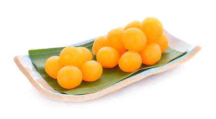 Thong Yod Thai dessert on a white background.