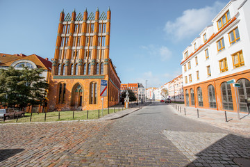Morning view on the old town hall in Szczecin city, Poland - obrazy, fototapety, plakaty