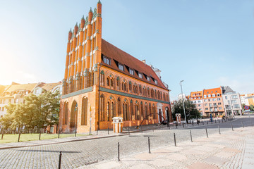 Morning view on the old town hall in Szczecin city, Poland - obrazy, fototapety, plakaty