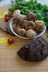 Cooked mushrooms for soup of mushrooms on homemade.