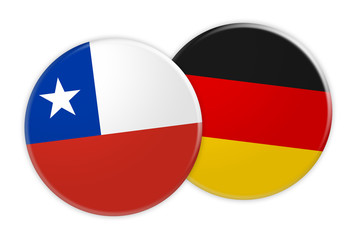News Concept: Chile Flag Button On Germany Flag Button, 3d illustration on white background