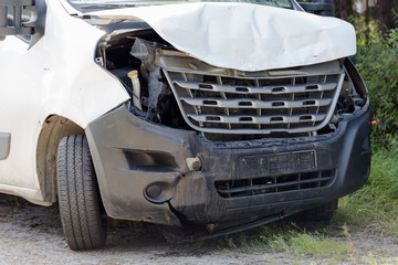 Crashed van front view