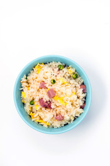 Homemade Chinese fried rice with vegetables and fried eggs