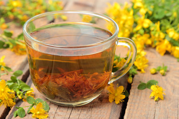 Hypericum tea with flowers
