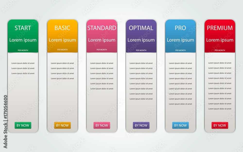 Poster six banners. pricelist, hosting plans and web design boxes of banners. six banners for tariffs and p