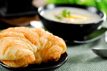 Croissants and corn soup