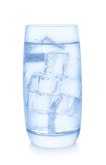 Glass of water with ice cubes isolated on white background