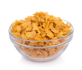 Corn flakes in bowl isolated on white background