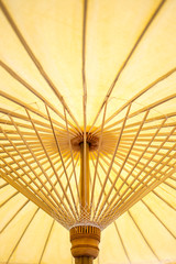 Hand craft wooden umbrella close up.