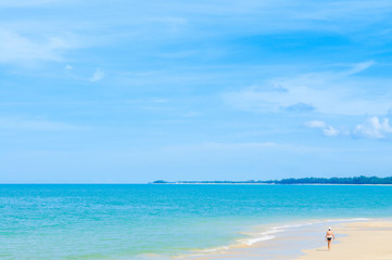 Fototapeta na wymiar Sea, sky, beach with tourist, Krabi, Thailand