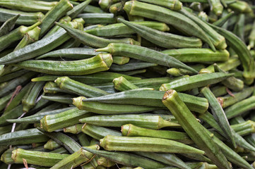 Stack of green fresh okras
