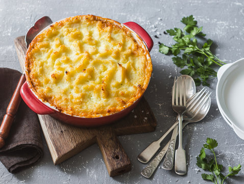 Vegetarian Shepherd's Pie. Potatoes, Lentils And Seasonal Garden Vegetables Casserole. Autumn Vegetarian Lunch