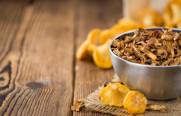 Portion of Dried Chanterelles, selective focus