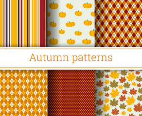 Autumn vector seamless patterns set.