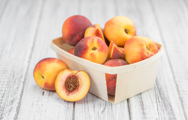 Peaches close-up shot, selective focus