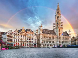 Wall murals Brussels Brussels, rainbow over Grand Place, Belgium, nobody
