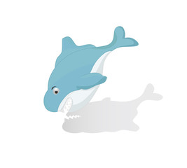 cartoon funny blue shark going down isolated