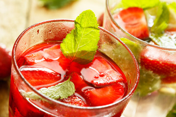 Refreshing drink with strawberry