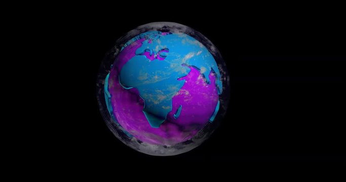 Rotating model of the continents of planet earth , alpha channel