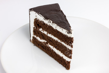 chocolate cake on white background
