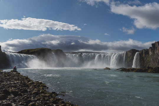 Godafoss in Iceland on a sunny day