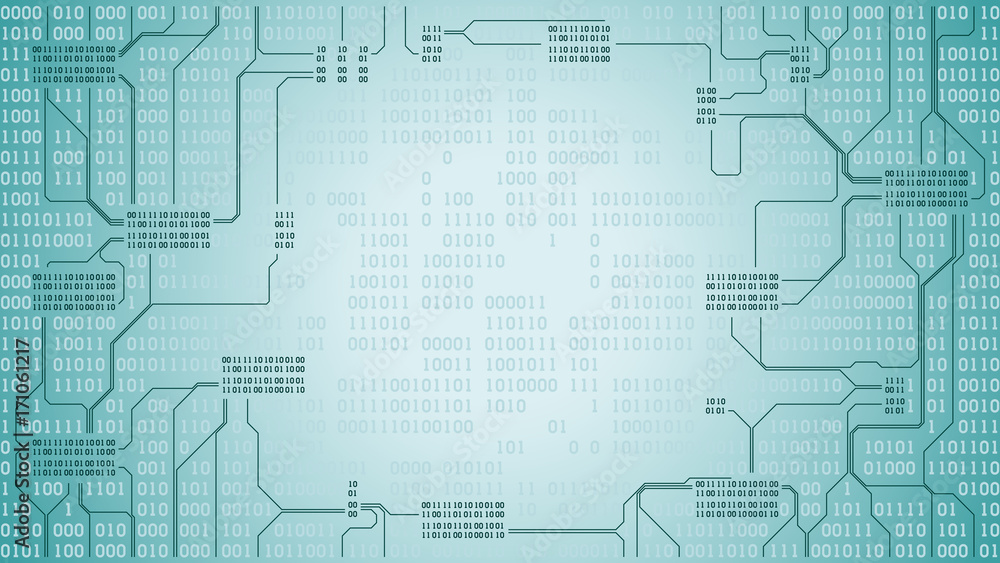 Poster abstract futuristic electronic circuit board with binary code, computer digital technology backgroun