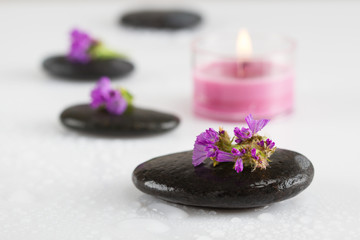 Obraz na płótnie Canvas Zen stones, flowers and candle