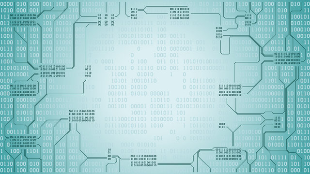 Abstract futuristic electronic circuit board with binary code, computer digital technology background, frame, well organized layers