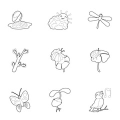 Summer fauna icons set, outline style