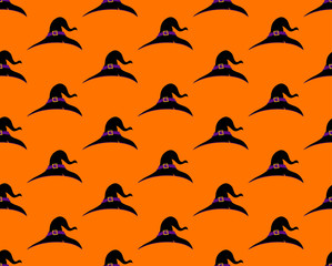 Witch Hat Seamless on Orange Background