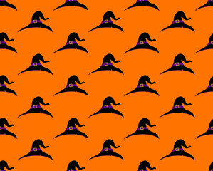 Witch Hat Seamless on Orange Background