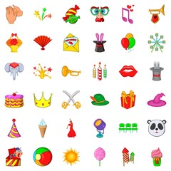 Carnival icons set, cartoon style