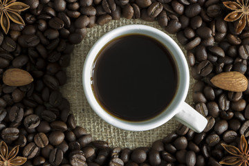 hot Coffee in a clay bowl top view