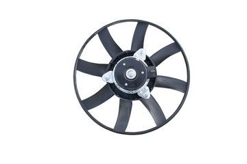 Obraz premium Car cooling fan with plastic blades radiator fan on white background