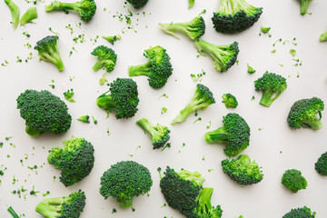 Pattern with broccoli on white background.